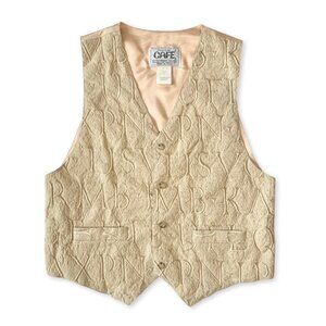 Vintage 3D Woven Letters Beige Tan Vest Academia Prep Coastal Grandma Cottage